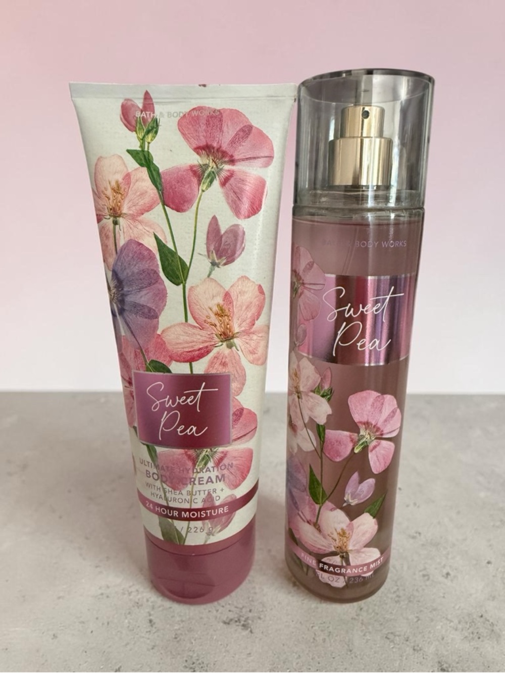 Bath & Body Works Sweet Pea Fragrance Mist & Body Cream Set Women New